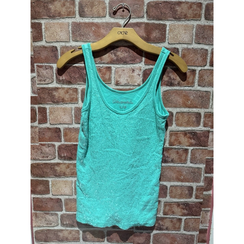 Aeropostale Y2K Shirt Women's Size L Turquoise Blue 90s 80s Sequins Original